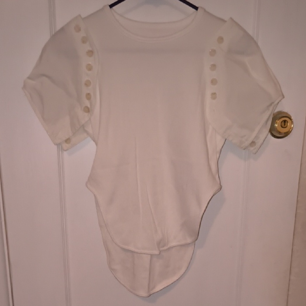 EAM | Stylish White Women's Assymetrical Blouse with Button Details